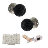 Quality image of Old English Whitby Door Knob Pack (Latch Set - 4" HD Latch, 4" Fire Rated Hinges x3) - Satin Nickel | Sku. adpoe60rremksn57 | available from Trade Door Handles.
