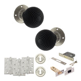 Quality image of Old English Whitby Door Knob Pack (Lock Set - 3" Latch & Deadlock, 4" Fire Rated Hinges x3) - Satin Nickel | Sku. adpoe60rremksn67 | available from Trade Door Handles.