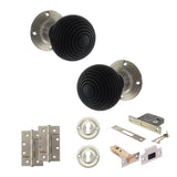 Quality image of Old English Whitby Door Knob Pack (Lock Set - 3" Latch & Deadlock, 4" Slim Knuckle Hinges x2) - Satin Nickel | Sku. adpoe60rremksn68 | available from Trade Door Handles.
