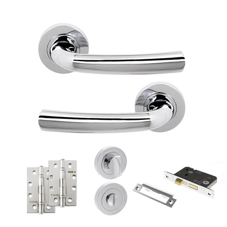 Quality image of STATUS Nevada Door Handle Pack (Bathroom Set - 2.5" CE Bathroom Lock, 4" Slim Knuckle Hinges x2) - Polished Chrome | Sku. adps21rpc12 | available from Trade Door Handles.