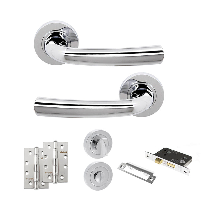 Quality image of STATUS Nevada Door Handle Pack (Bathroom Set - 3" CE Bathroom Lock, 4" Slim Knuckle Hinges x2) - Polished Chrome | Sku. adps21rpc13 | available from Trade Door Handles.