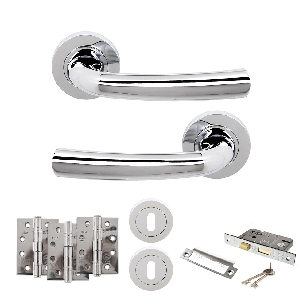Quality image of STATUS Nevada Door Handle Pack (3 Lever Lock Set - 2.5" CE Sashlock, 4" Fire Rated Hinges x3) - Polished Chrome | Sku. adps21rpc16 | available from Trade Door Handles.