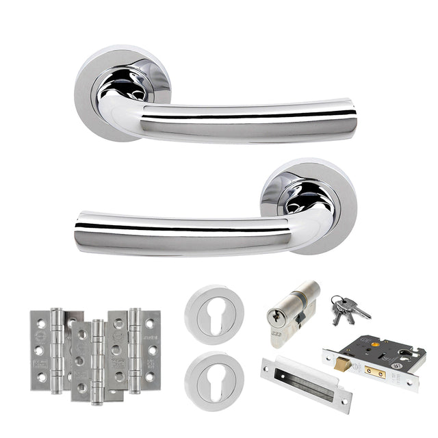 Quality image of STATUS Nevada Door Handle Pack (Euro Lock Set - 2.5" CE Sashlock, 3" Fire Rated Hinges x3) - Polished Chrome | Sku. adps21rpc20 | available from Trade Door Handles.