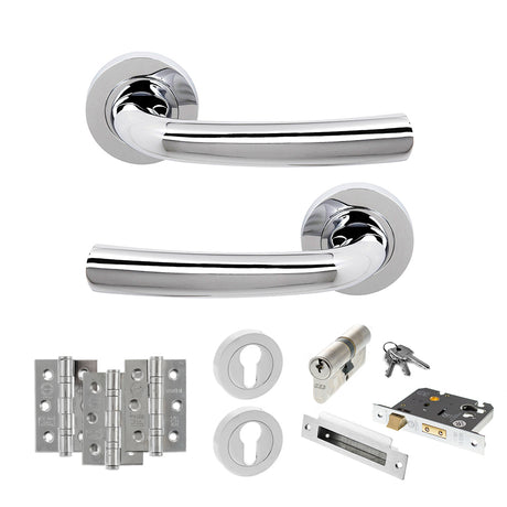Quality image of STATUS Nevada Door Handle Pack (Euro Lock Set - 3" CE Sashlock, 3" Fire Rated Hinges x3) - Polished Chrome | Sku. adps21rpc21 | available from Trade Door Handles.