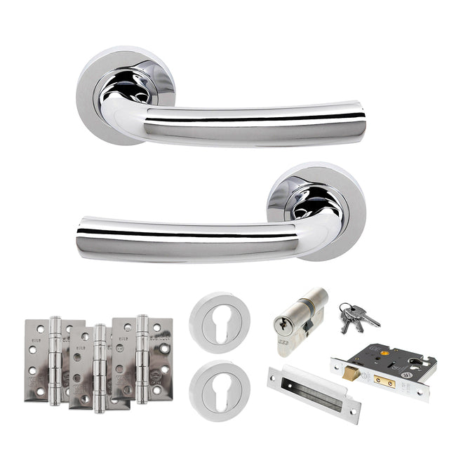 Quality image of STATUS Nevada Door Handle Pack (Euro Lock Set - 2.5" CE Sashlock, 4" Fire Rated Hinges x3) - Polished Chrome | Sku. adps21rpc22 | available from Trade Door Handles.