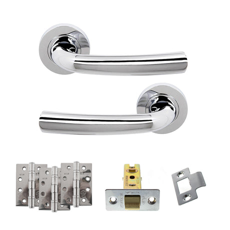 Quality image of STATUS Nevada Door Handle Pack (Latch Set - 2.5" CE Latch, 4" Fire Rated Hinges x3) - Polished Chrome | Sku. adps21rpc3 | available from Trade Door Handles.