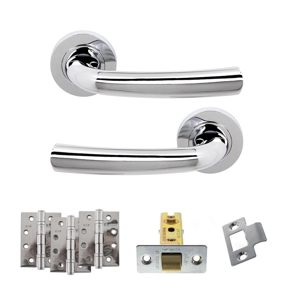 Quality image of STATUS Nevada Door Handle Pack (Latch Set - 3" CE Latch, 4" Fire Rated Hinges x3) - Polished Chrome | Sku. adps21rpc4 | available from Trade Door Handles.