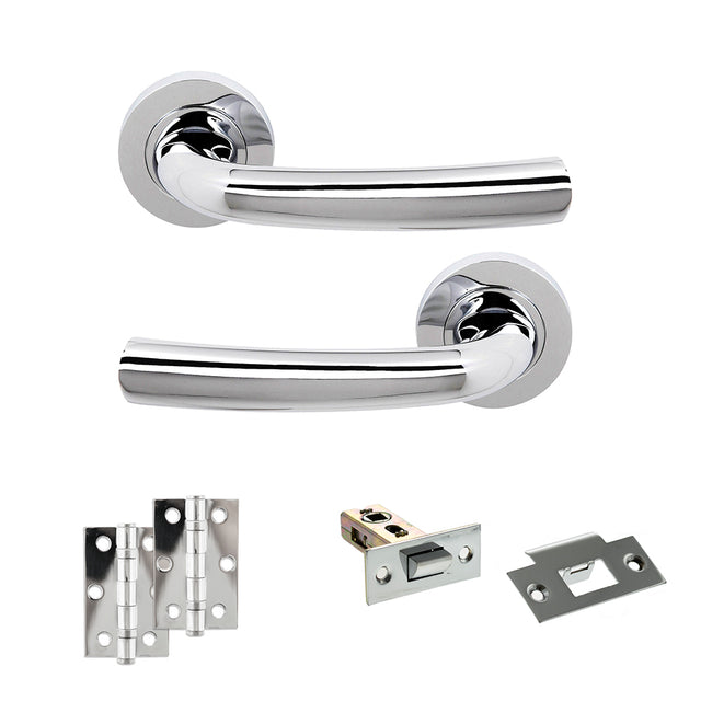 Quality image of STATUS Nevada Door Handle Pack (Latch Set - 2.5" Latch, 3" Hinges x2) - Polished Chrome | Sku. adps21rpc7 | available from Trade Door Handles.