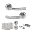 Quality image of STATUS Nevada Door Handle Pack (Bathroom Set - 3" CE Bathroom Lock, 4" Fire Rated Hinges x3) - Satin Chrome | Sku. adps21rsc11 | available from Trade Door Handles.