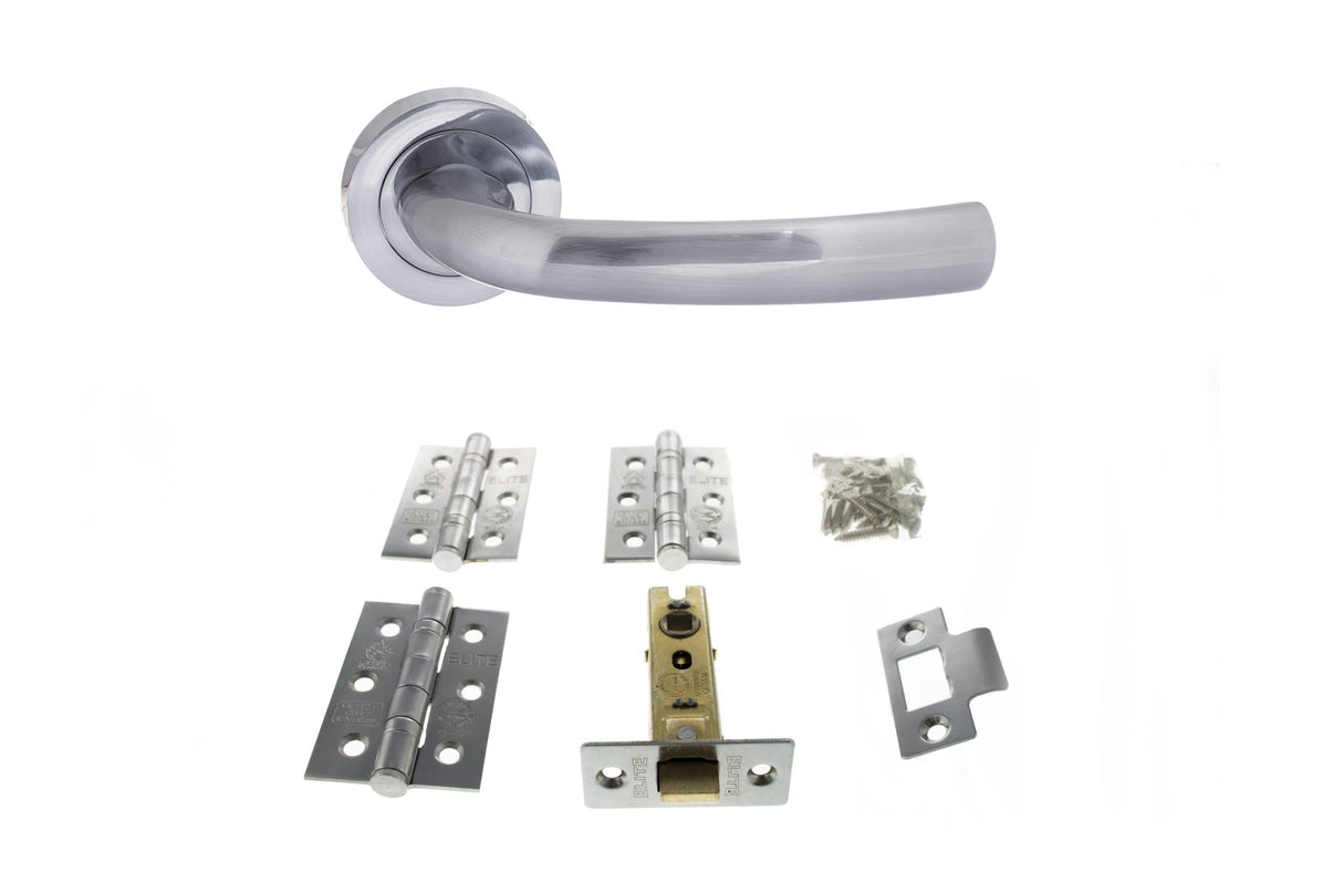 Quality image of STATUS Nevada Door Handle Pack (Latch Set - 2.5" CE Latch, 3" Fire Rated Hinges x3) - Satin Chrome | Sku. adps21rsc1 | available from Trade Door Handles.