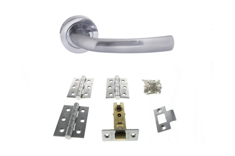 Quality image of STATUS Nevada Door Handle Pack (Latch Set - 2.5" CE Latch, 3" Fire Rated Hinges x3) - Satin Chrome | Sku. adps21rsc1 | available from Trade Door Handles.