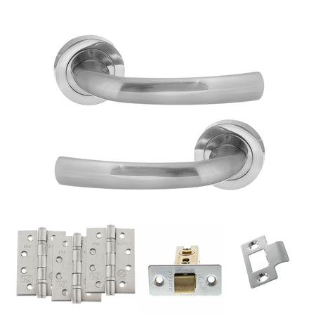 Quality image of STATUS Nevada Door Handle Pack (Latch Set - 3" CE Latch, 4" Fire Rated Hinges x3) - Satin Chrome | Sku. adps21rsc4 | available from Trade Door Handles.
