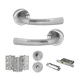 Quality image of STATUS Nevada Door Handle Pack (Bathroom Set - 2.5" CE Bathroom Lock, 3" Fire Rated Hinges x3) - Satin Chrome | Sku. adps21rsc8 | available from Trade Door Handles.