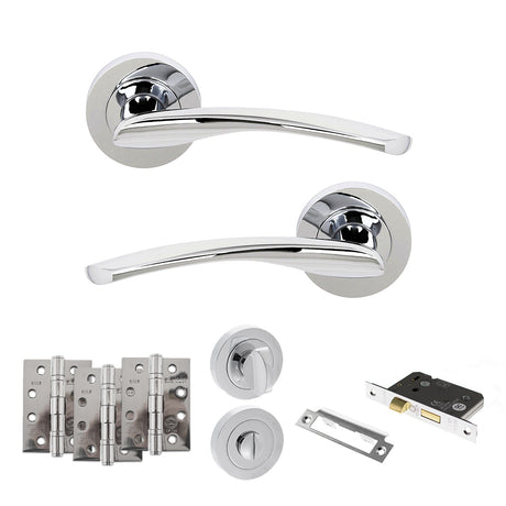 Quality image of STATUS Arizona Door Handle Pack (Bathroom Set - 3" CE Bathroom Lock, 4" Fire Rated Hinges x3) - Polished Chrome | Sku. adps22rpc11 | available from Trade Door Handles.