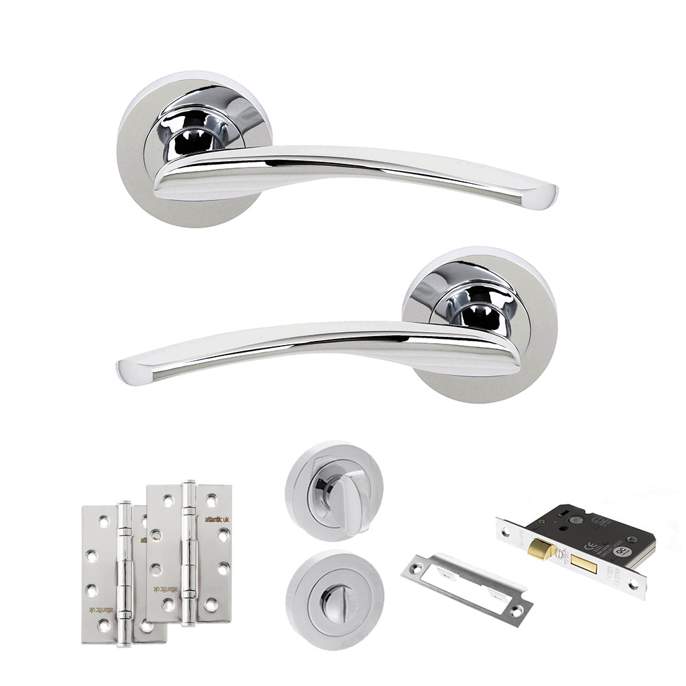 Quality image of STATUS Arizona Door Handle Pack (Bathroom Set - 2.5" CE Bathroom Lock, 4" Slim Knuckle Hinges x2) - Polished Chrome | Sku. adps22rpc12 | available from Trade Door Handles.