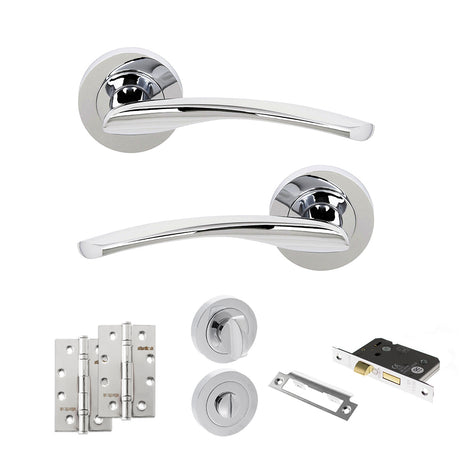 Quality image of STATUS Arizona Door Handle Pack (Bathroom Set - 2.5" CE Bathroom Lock, 4" Slim Knuckle Hinges x2) - Polished Chrome | Sku. adps22rpc12 | available from Trade Door Handles.