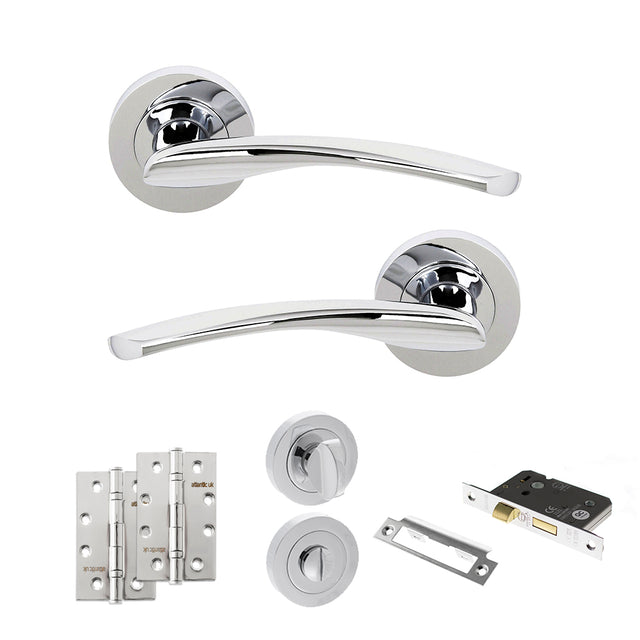 Quality image of STATUS Arizona Door Handle Pack (Bathroom Set - 3" CE Bathroom Lock, 4" Slim Knuckle Hinges x2) - Polished Chrome | Sku. adps22rpc13 | available from Trade Door Handles.