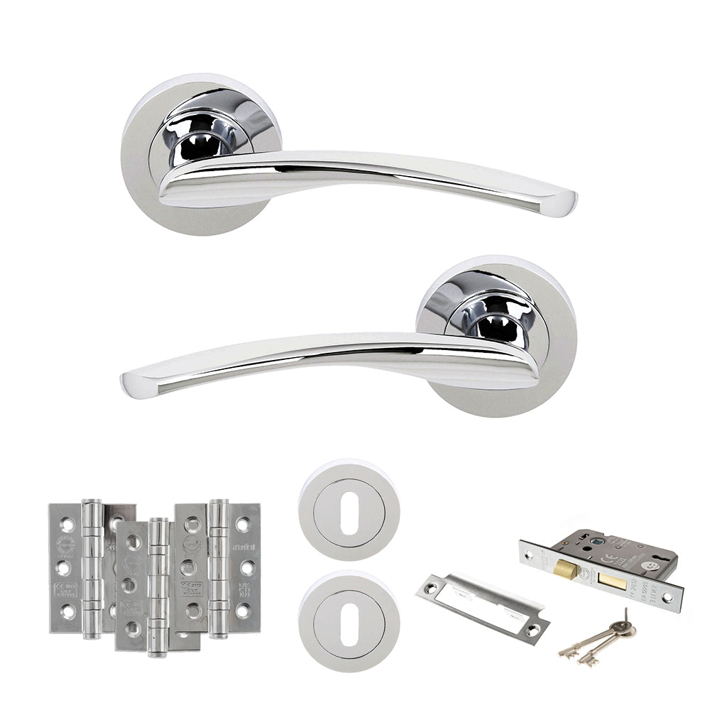 Quality image of STATUS Arizona Door Handle Pack (3 Lever Lock Set - 2.5" CE Sashlock, 3" Fire Rated Hinges x3) - Polished Chrome | Sku. adps22rpc14 | available from Trade Door Handles.
