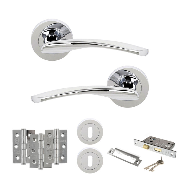 Quality image of STATUS Arizona Door Handle Pack (3 Lever Lock Set - 2.5" CE Sashlock, 3" Fire Rated Hinges x3) - Polished Chrome | Sku. adps22rpc14 | available from Trade Door Handles.