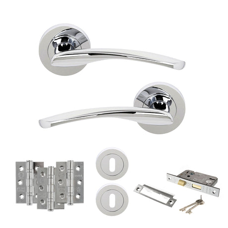 Quality image of STATUS Arizona Door Handle Pack (3 Lever Lock Set - 3" CE Sashlock, 3" Fire Rated Hinges x3) - Polished Chrome | Sku. adps22rpc15 | available from Trade Door Handles.