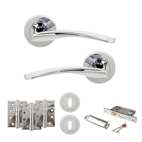 Quality image of STATUS Arizona Door Handle Pack (3 Lever Lock Set - 3" CE Sashlock, 4" Fire Rated Hinges x3) - Polished Chrome | Sku. adps22rpc17 | available from Trade Door Handles.