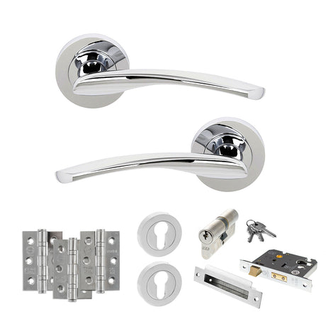 Quality image of STATUS Arizona Door Handle Pack (Euro Lock Set - 2.5" CE Sashlock, 3" Fire Rated Hinges x3) - Polished Chrome | Sku. adps22rpc20 | available from Trade Door Handles.