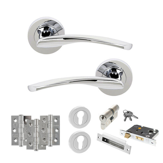 Quality image of STATUS Arizona Door Handle Pack (Euro Lock Set - 2.5" CE Sashlock, 3" Fire Rated Hinges x3) - Polished Chrome | Sku. adps22rpc20 | available from Trade Door Handles.