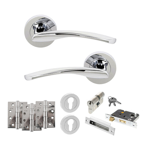 Quality image of STATUS Arizona Door Handle Pack (Euro Lock Set - 2.5" CE Sashlock, 4" Fire Rated Hinges x3) - Polished Chrome | Sku. adps22rpc22 | available from Trade Door Handles.