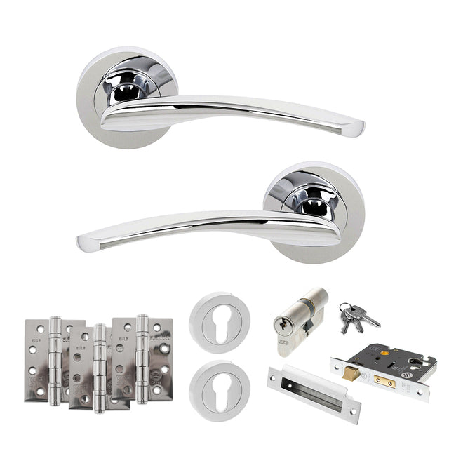 Quality image of STATUS Arizona Door Handle Pack (Euro Lock Set - 2.5" CE Sashlock, 4" Fire Rated Hinges x3) - Polished Chrome | Sku. adps22rpc22 | available from Trade Door Handles.