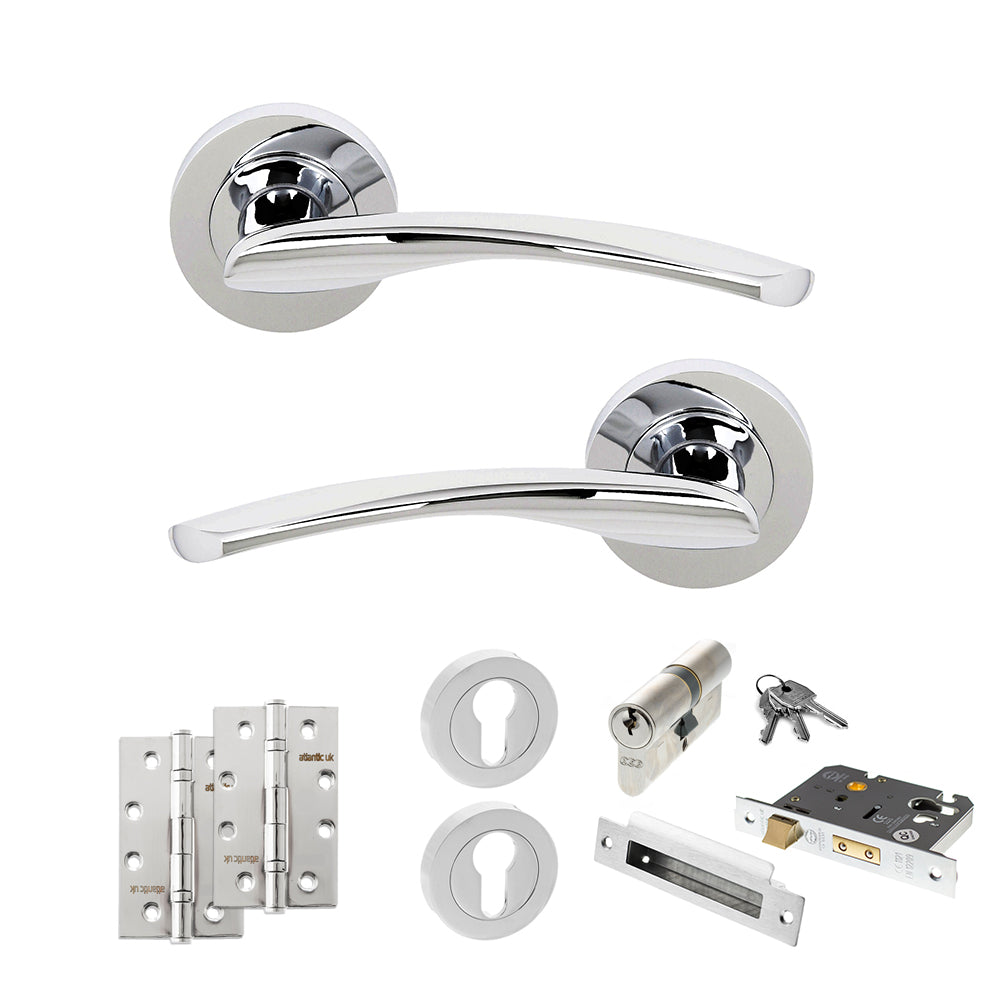 Quality image of STATUS Arizona Door Handle Pack (Euro Lock Set - 2.5" CE Sashlock, 4" Slim Knuckle Hinges x2) - Polished Chrome | Sku. adps22rpc24 | available from Trade Door Handles.