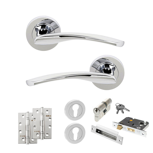 Quality image of STATUS Arizona Door Handle Pack (Euro Lock Set - 2.5" CE Sashlock, 4" Slim Knuckle Hinges x2) - Polished Chrome | Sku. adps22rpc24 | available from Trade Door Handles.