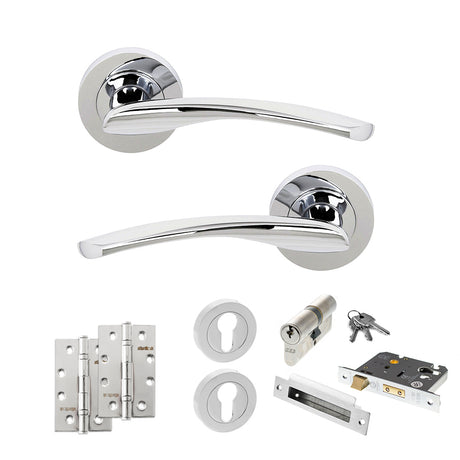 Quality image of STATUS Arizona Door Handle Pack (Euro Lock Set - 3" CE Sashlock, 4" Slim Knuckle Hinges x2) - Polished Chrome | Sku. adps22rpc25 | available from Trade Door Handles.