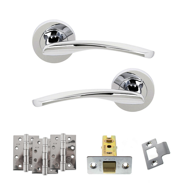 Quality image of STATUS Arizona Door Handle Pack (Latch Set - 3" CE Latch, 4" Fire Rated Hinges x3) - Polished Chrome | Sku. adps22rpc4 | available from Trade Door Handles.