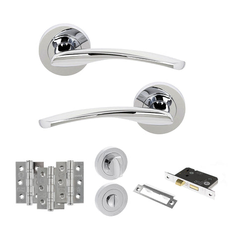 Quality image of STATUS Arizona Door Handle Pack (Bathroom Set - 2.5" CE Bathroom Lock, 3" Fire Rated Hinges x3) - Polished Chrome | Sku. adps22rpc8 | available from Trade Door Handles.