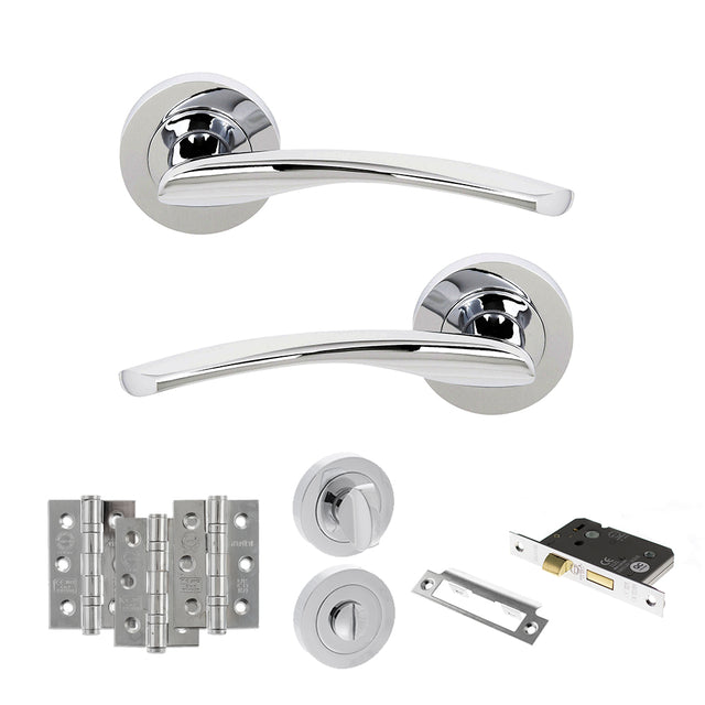 Quality image of STATUS Arizona Door Handle Pack (Bathroom Set - 3" CE Bathroom Lock, 3" Fire Rated Hinges x3) - Polished Chrome | Sku. adps22rpc9 | available from Trade Door Handles.