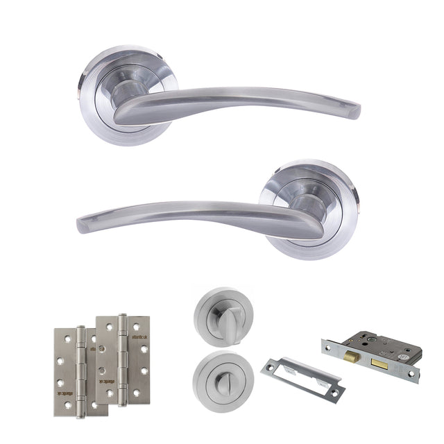 Quality image of STATUS Arizona Door Handle Pack (Bathroom Set - 2.5" CE Bathroom Lock, 4" Slim Knuckle Hinges x2) - Satin Chrome | Sku. adps22rsc12 | available from Trade Door Handles.
