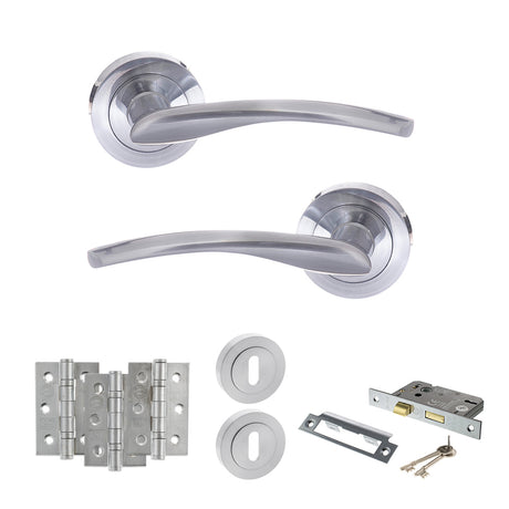 Quality image of STATUS Arizona Door Handle Pack (3 Lever Lock Set - 3" CE Sashlock, 3" Fire Rated Hinges x3) - Satin Chrome | Sku. adps22rsc15 | available from Trade Door Handles.