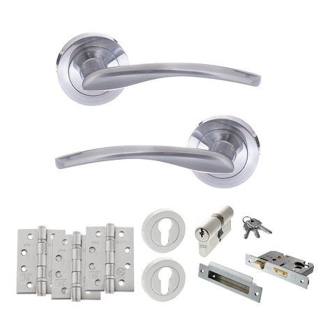 Quality image of STATUS Arizona Door Handle Pack (Euro Lock Set - 3" CE Sashlock, 4" Fire Rated Hinges x3) - Satin Chrome | Sku. adps22rsc23 | available from Trade Door Handles.