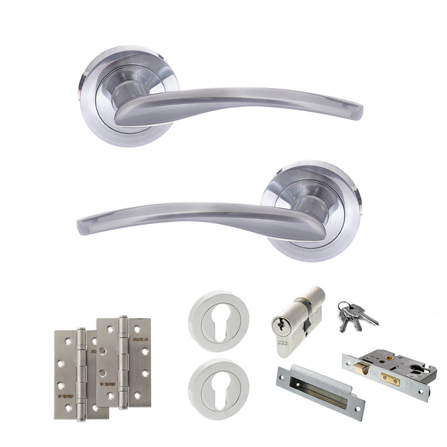 Quality image of STATUS Arizona Door Handle Pack (Euro Lock Set - 3" CE Sashlock, 4" Slim Knuckle Hinges x2) - Satin Chrome | Sku. adps22rsc25 | available from Trade Door Handles.