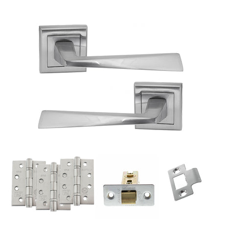 Quality image of STATUS California Door Handle Pack (Latch Set - 3" CE Latch, 4" Fire Rated Hinges x3) - Satin Chrome | Sku. adps23ssc4 | available from Trade Door Handles.