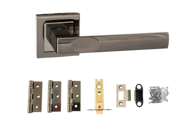 Quality image of STATUS Kansas Door Handle Pack (Latch Set - 2.5" CE Latch, 3" Fire Rated Hinges x3) - Black Nickel | Sku. adps24sbn1 | available from Trade Door Handles.