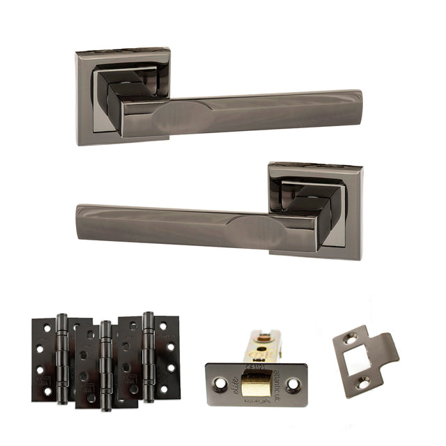 Quality image of STATUS Kansas Door Handle Pack (Latch Set - 3" CE Latch, 4" Fire Rated Hinges x3) - Black Nickel | Sku. adps24sbn4 | available from Trade Door Handles.