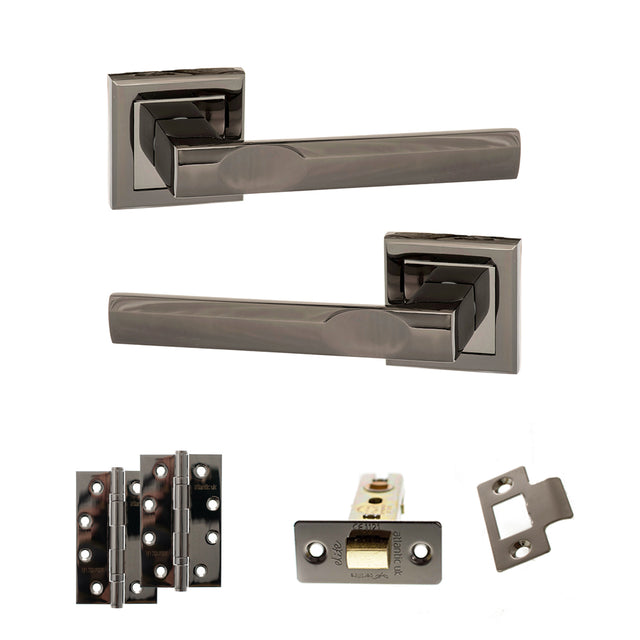 Quality image of STATUS Kansas Door Handle Pack (Latch Set - 2.5" CE Latch, 4" Slim Knuckle Hinges x2) - Black Nickel | Sku. adps24sbn5 | available from Trade Door Handles.