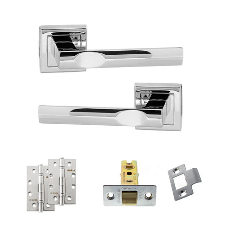 Quality image of STATUS Kansas Door Handle Pack (Latch Set - 3" CE Latch, 4" Slim Knuckle Hinges x2) - Polished Chrome | Sku. adps24spc6 | available from Trade Door Handles.