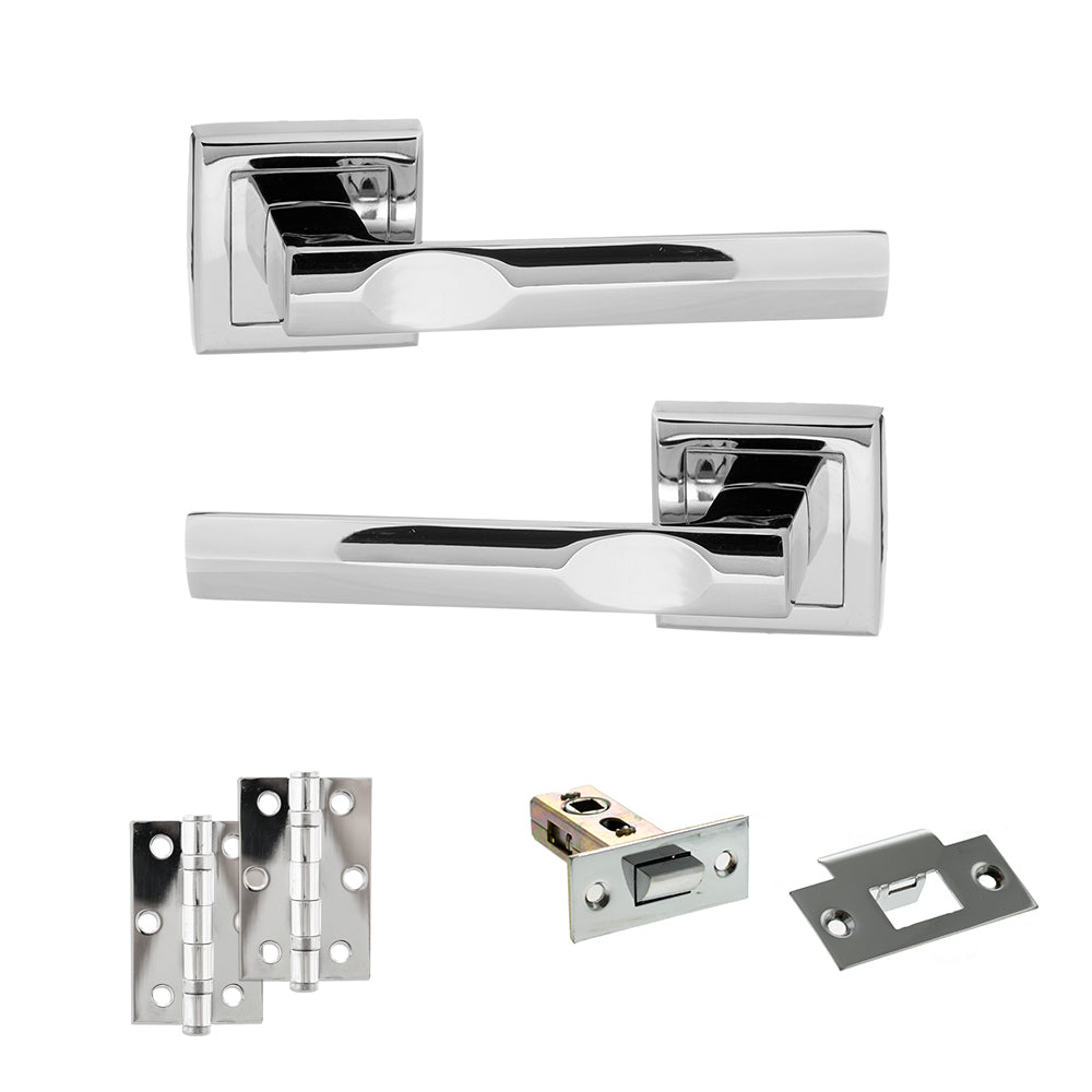 Quality image of STATUS Kansas Door Handle Pack (Latch Set - 2.5" Latch, 3" Hinges x2) - Polished Chrome | Sku. adps24spc7 | available from Trade Door Handles.