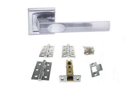 Quality image of STATUS Kansas Door Handle Pack (Latch Set - 2.5" CE Latch, 3" Fire Rated Hinges x3) - Satin Chrome | Sku. adps24ssc1 | available from Trade Door Handles.