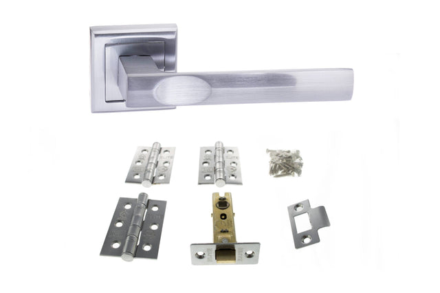 Quality image of STATUS Kansas Door Handle Pack (Latch Set - 2.5" CE Latch, 3" Fire Rated Hinges x3) - Satin Chrome | Sku. adps24ssc1 | available from Trade Door Handles.