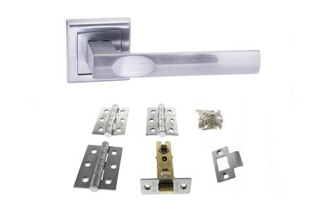 Quality image of STATUS Kansas Door Handle Pack (Latch Set - 3" CE Latch, 3" Fire Rated Hinges x3) - Satin Chrome | Sku. adps24ssc2 | available from Trade Door Handles.