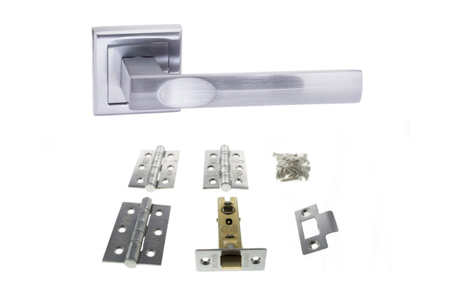 Quality image of STATUS Kansas Door Handle Pack (Latch Set - 3" CE Latch, 3" Fire Rated Hinges x3) - Satin Chrome | Sku. adps24ssc2 | available from Trade Door Handles.