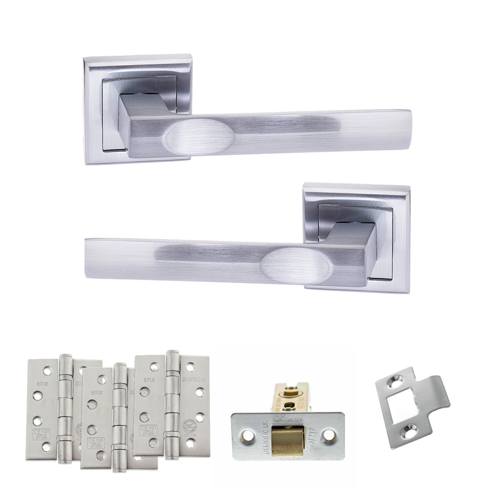 Quality image of STATUS Kansas Door Handle Pack (Latch Set - 2.5" CE Latch, 4" Fire Rated Hinges x3) - Satin Chrome | Sku. adps24ssc3 | available from Trade Door Handles.